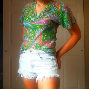 Vintage Paisley Hippy Boho Sheer Gold Thread Tunic Top